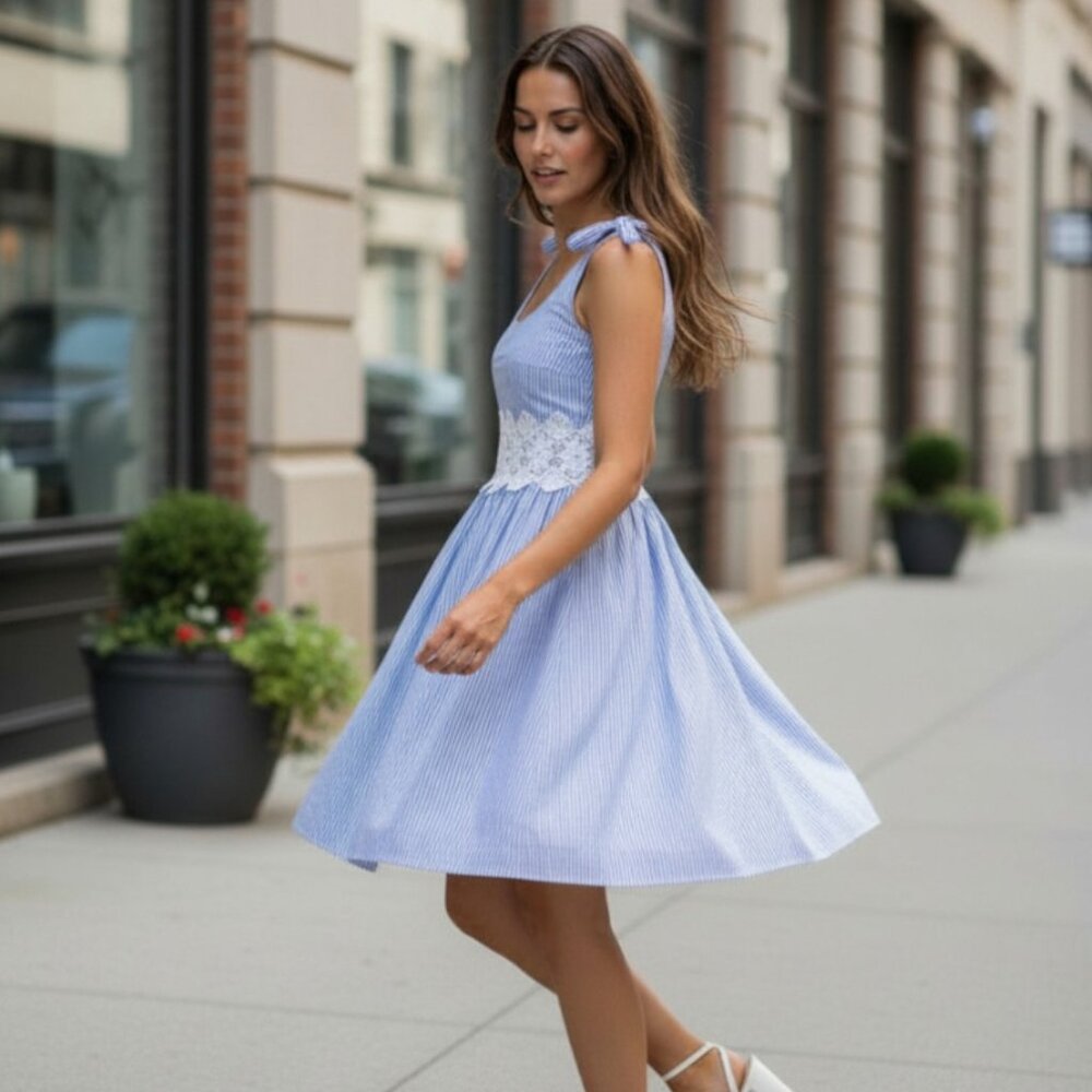 Lilly Pulitzer Tessa Coastal Blue White Seersucker Sun Dress, Size 4 (NWT) - Picture 3 of 9